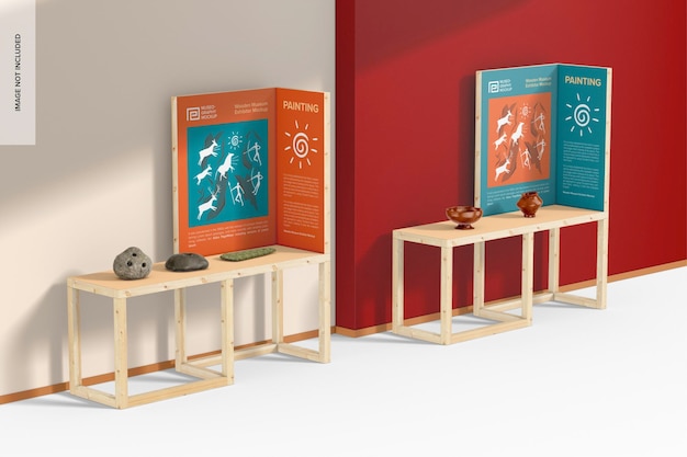 PSD wooden museum exhibitor mockup