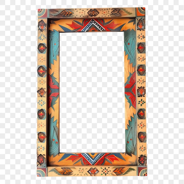 PSD wooden photo frame with brocade pattern isolated on transparent background png