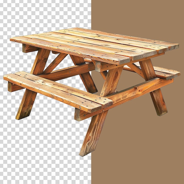 Wooden picnic table cut out on transparent