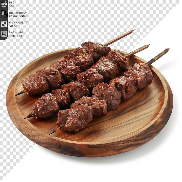 a wooden plate with meat and sausages on it