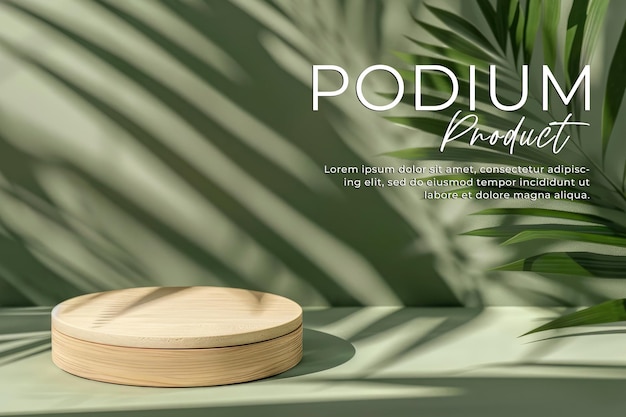 Wooden podium for cosmetic products natural podium with leaf background