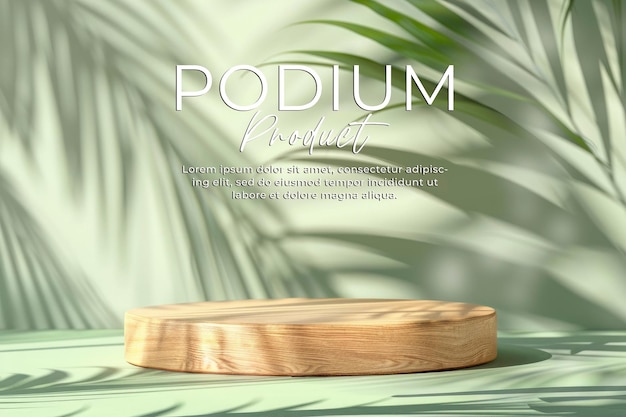 Wooden podium for cosmetic products natural podium with leaf background