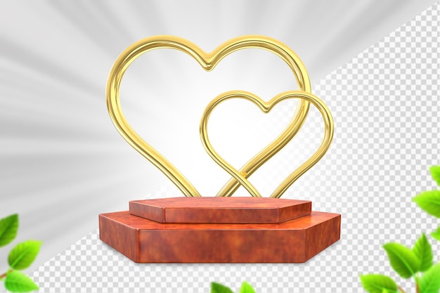 Wooden Podium Gold Heart