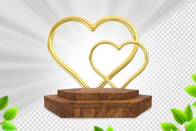 Wooden Podium Gold Heart