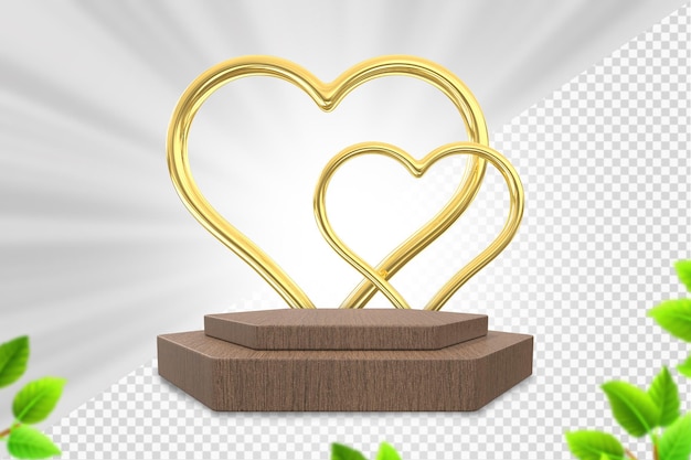 Wooden Podium Gold Heart