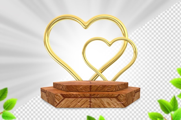 Wooden Podium Gold Heart