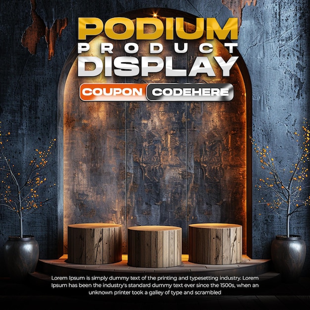 wooden podium product display with black color lighting effects background