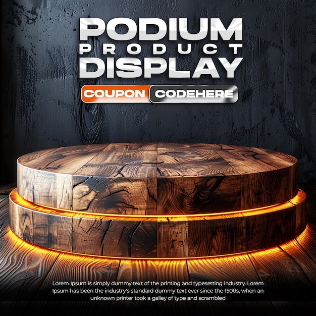 wooden podium product display with black color lighting effects background