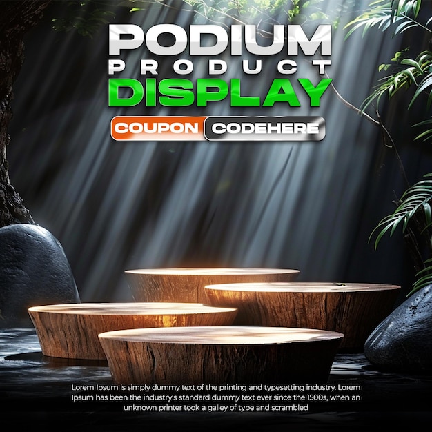 wooden podium product display with black color lighting effects background