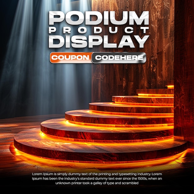 wooden podium product display with black color lighting effects background