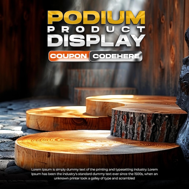 wooden podium product display with black color lighting effects background