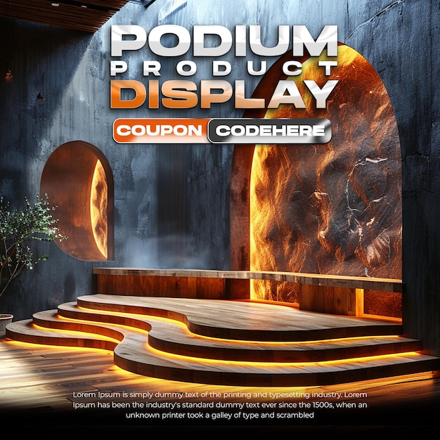 wooden podium product display with black color lighting effects background