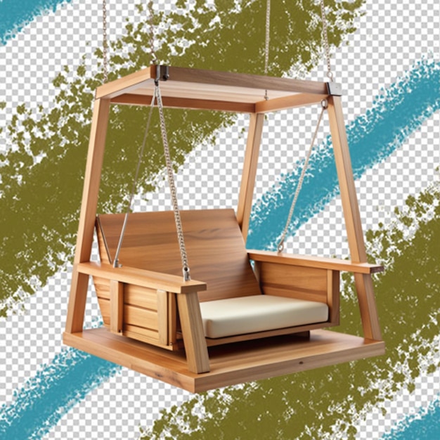 Wooden porch swing on transparent background