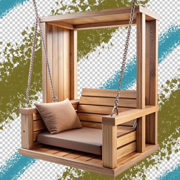 Wooden porch swing on transparent background