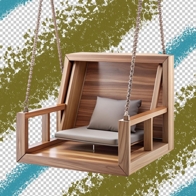 PSD wooden porch swing on transparent background