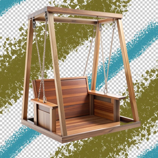 Wooden porch swing on transparent background