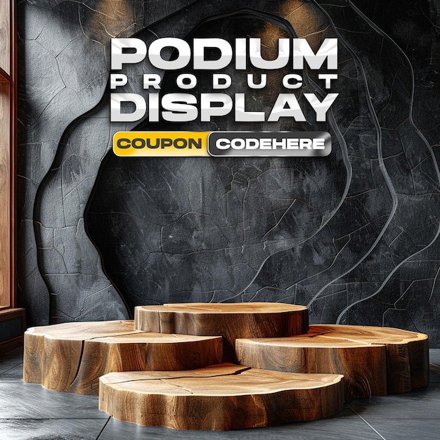 wooden product podium for product display with dark scene bakcground