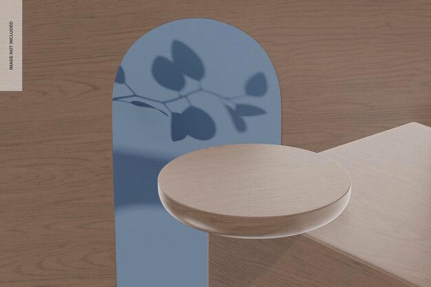 Wooden Round Base Podium Mockup, on Surface