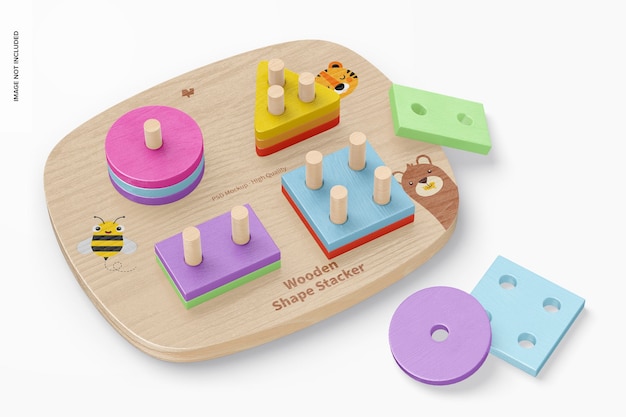 Wooden Shape Stacker Mockup, Perspective