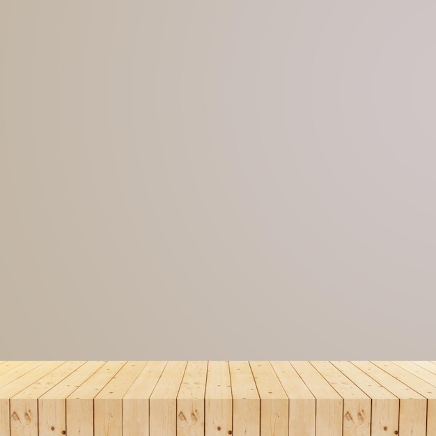 a wooden shelf with a gray background and a white wall behind it