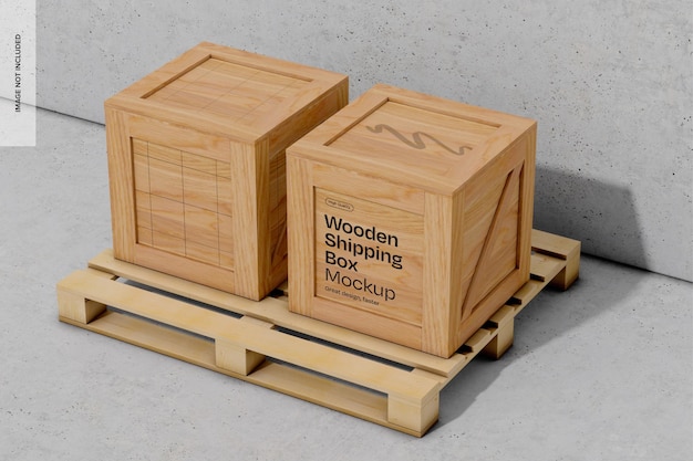 Wooden Shipping Boxes Mockup Perspective