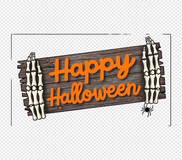 PSD a wooden sign that says happy halloween on it