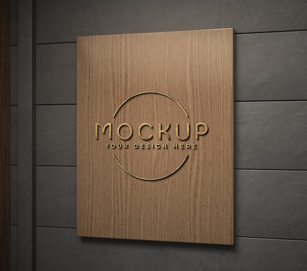 Wooden sign on a wall mockup