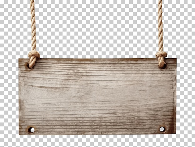 Wooden sign with ropes isolated on transparent background png psd