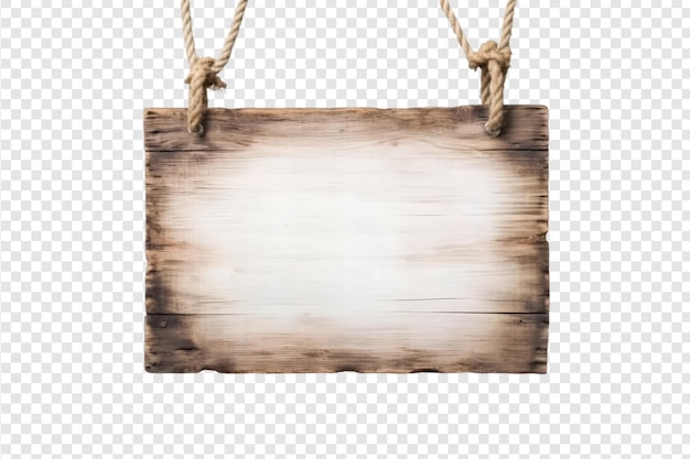 Wooden signboard with rope isolated on a transparent background