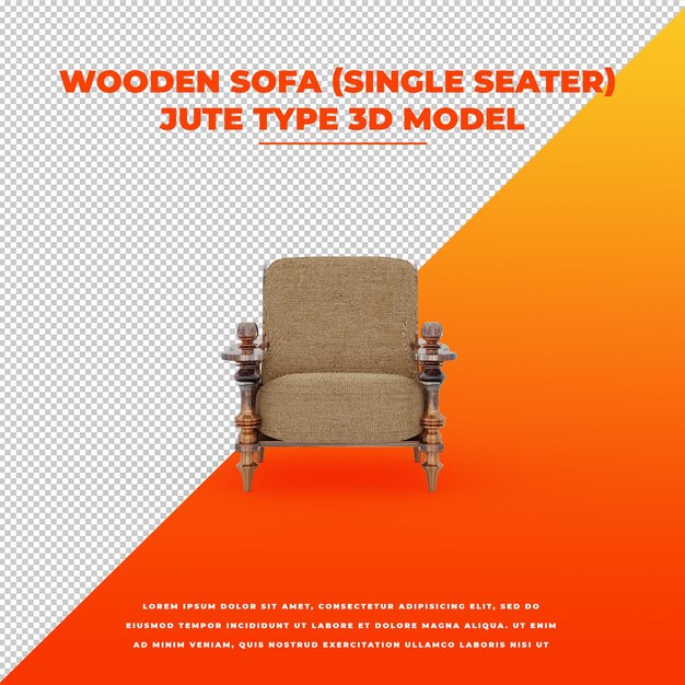 Wooden sofa single seater jute type 3d isolated model