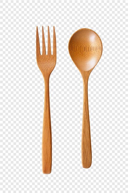 PSD wooden spoon and fork on a transparent background