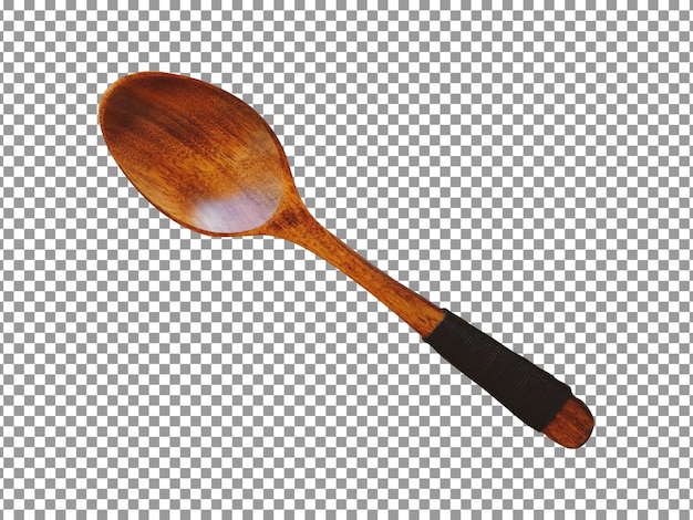 Wooden spoon with a black handle isolated on transparent background