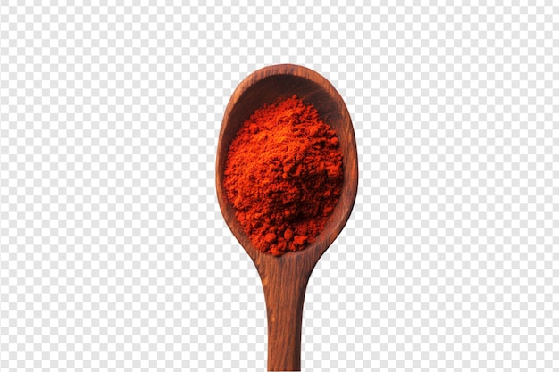 Wooden spoon with paprika powder isolated on a transparent background