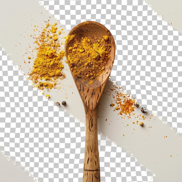 a wooden spoon with a spoon and some spices on it