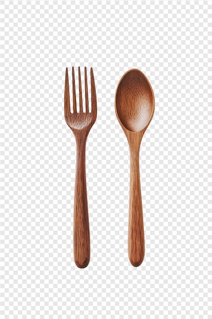 wooden spoons and fork on a transparent background