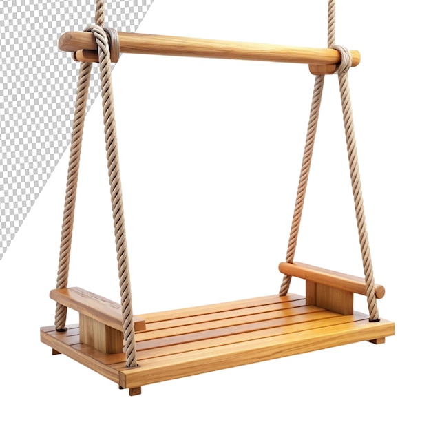 PSD wooden swing isolated on transparent background