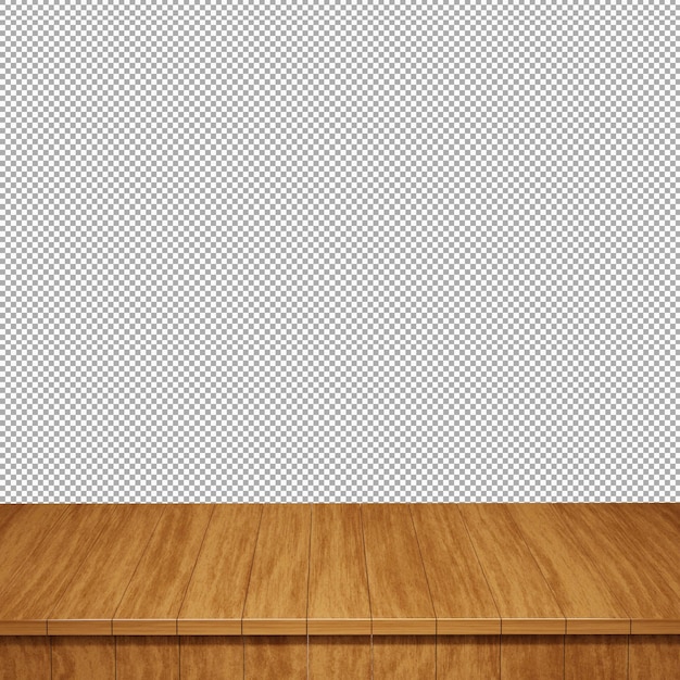 Wooden table foreground wood table top front view 3d render isolated