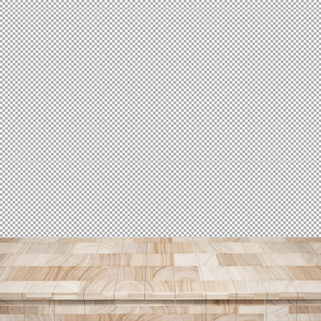 Wooden table foreground wood table top front view 3d render isolated