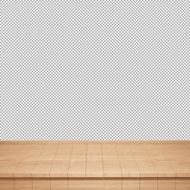 Wooden table foreground wood table top front view 3d render isolated