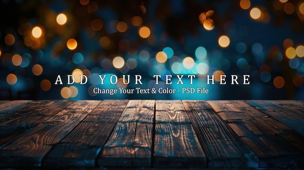 Wooden Table with Bokeh Lights