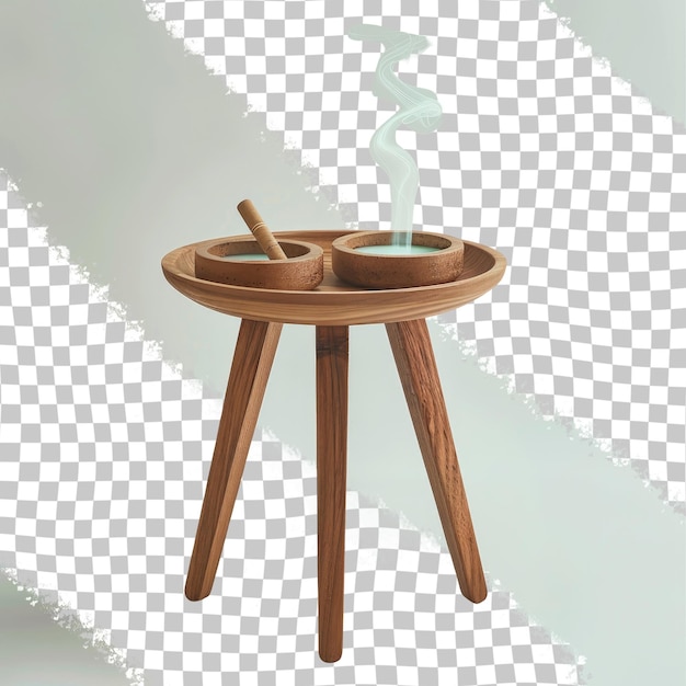 a wooden table with a lamp on it and a lamp on it