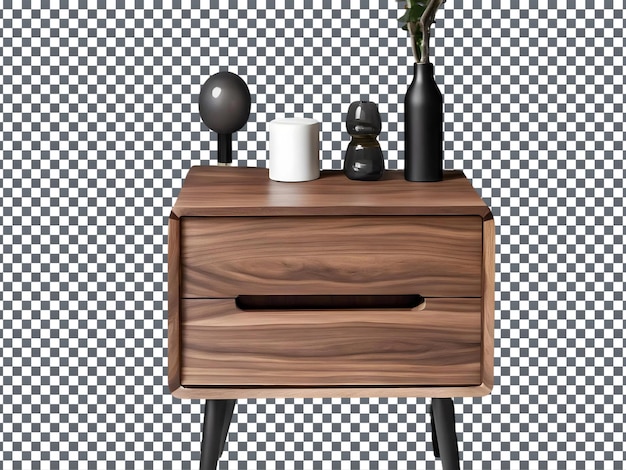 PSD a wooden table with a vase and a candle on it