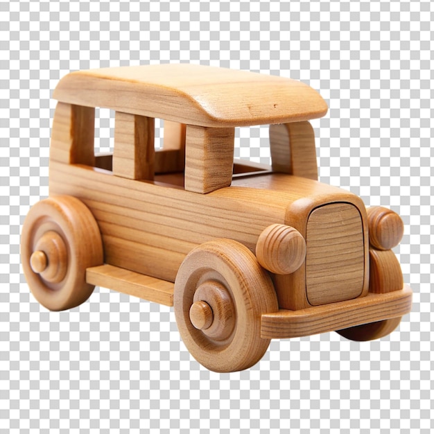 PSD a wooden toy car with red wheels on transparent background