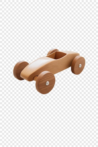 PSD wooden toy car with wheels on a white background