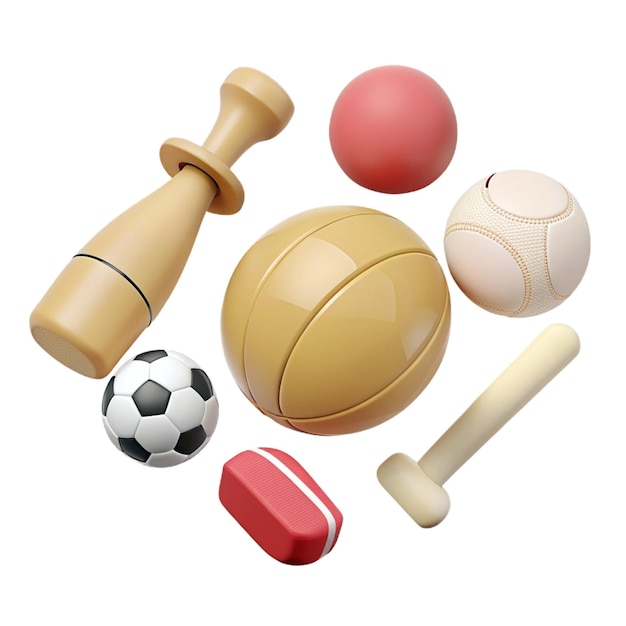 a wooden toy with a red cap and a soccer ball and a red toy