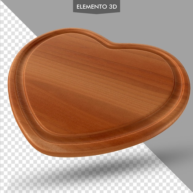 A wooden tray with a heart shaped plate that says elemento 3d.