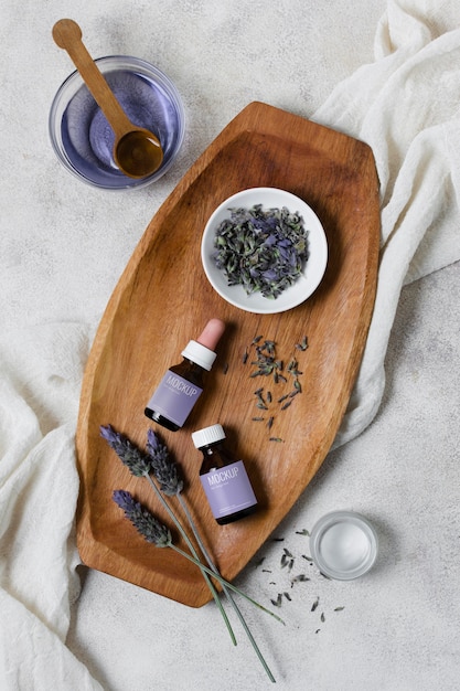 PSD wooden tray with lavender serum