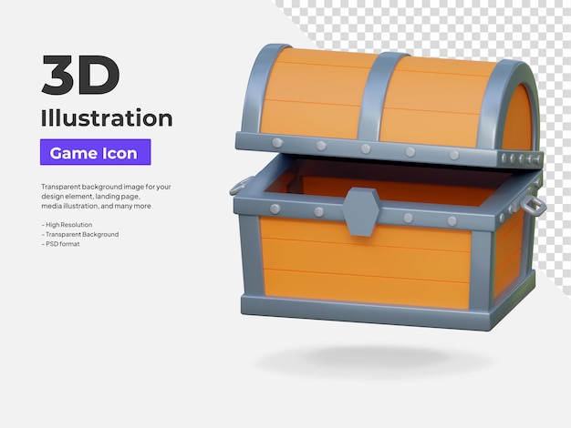 wooden treasure chest game icon 3d illustration