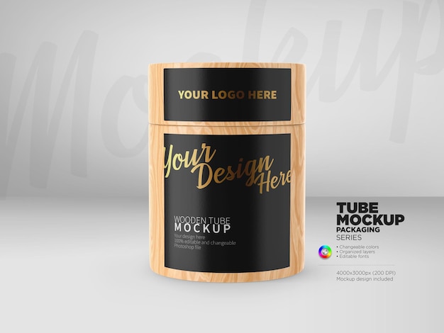 Wooden tube box mockup