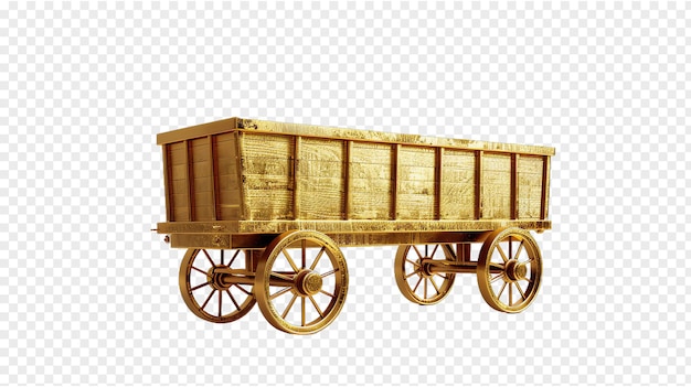 a wooden wagon with a gold metal rim